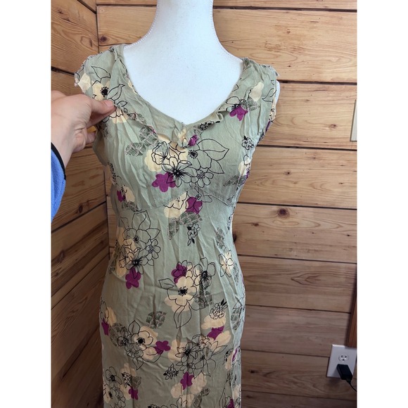 Charlotte Russe Vintage Floral Ruffle Midi Dress Sage Green Purple Rayon Large - Picture 2 of 9